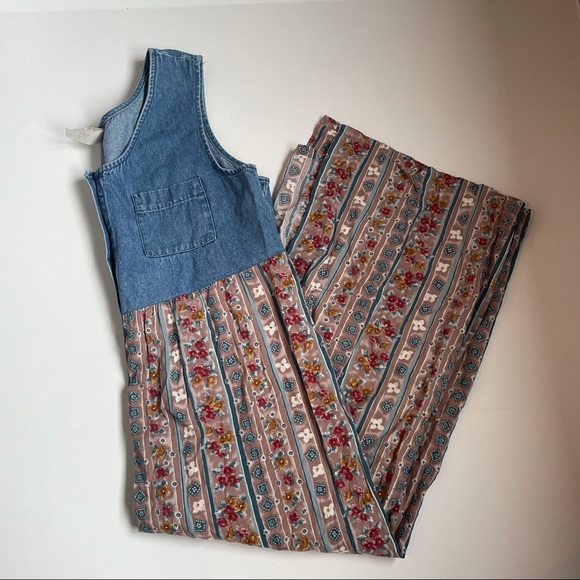north west blue Dresses & Skirts - 90s denim top floral button front dress